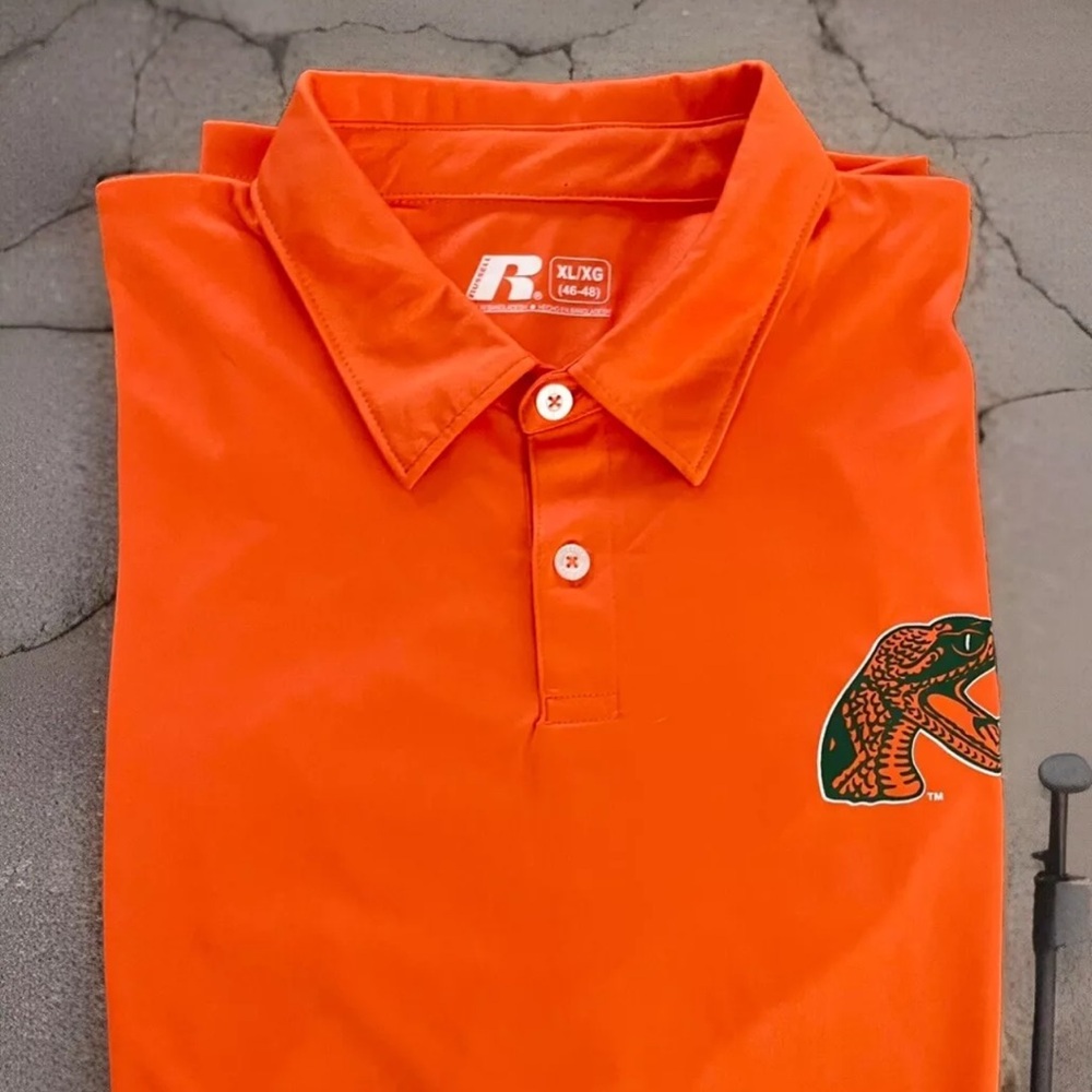 NWT-Russell athletic Florida A&M rattlers orange polo size XL